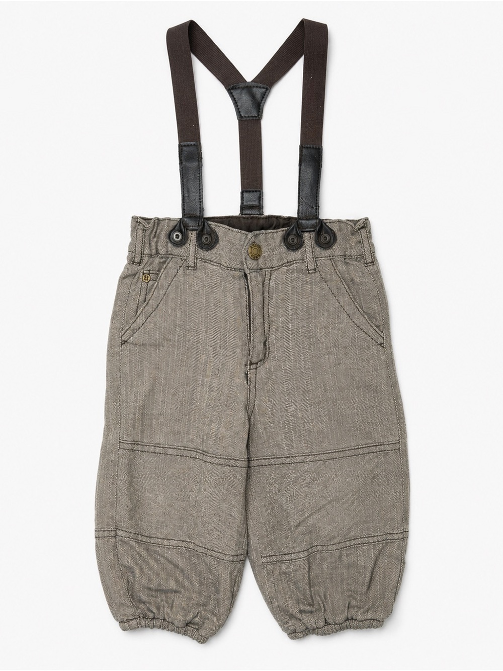 H&M Gray Herringbone Pants with Dark Brown Suspenders